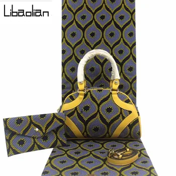 

New Fashion arrival real regular real soft new wax fabric with woman's handbag set african ankara wax bag for sewing F207-18