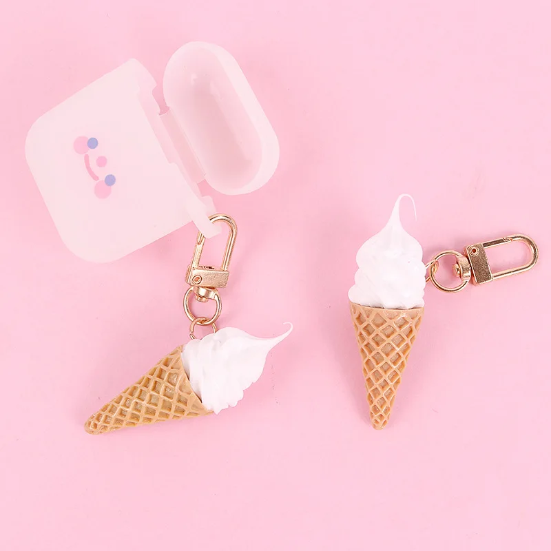 

6.5CM Simulation Cylinder ice cream Keychain Gold SIlver buckle Sweet Food Key ring Key chain Charms Airpods Accessories DIY
