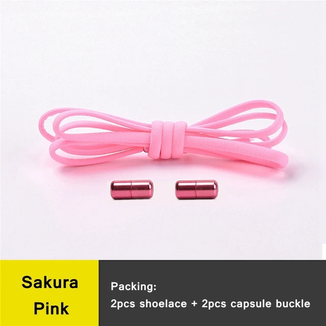 1 Pair 21 Colors No Tie Shoelaces Round Color Metal Lock Elastic Shoelace General For Children And Adults Sneakers Lazy Laces Sakura Pink