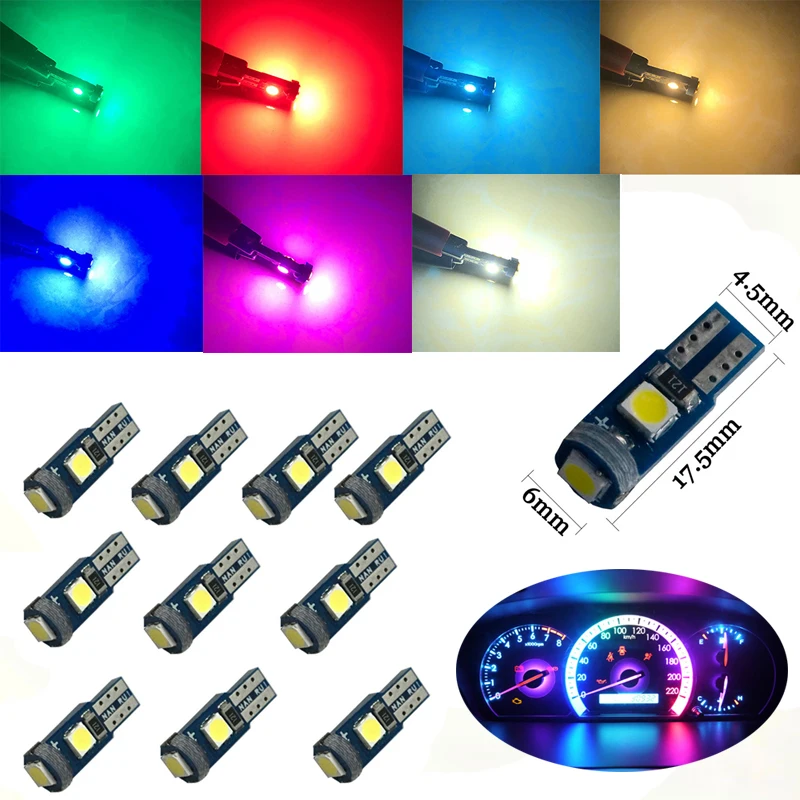 10 шт. T5 Светодиодная лампа W3W W1.2W Led Canbus автомобильные внутренние фары приборной