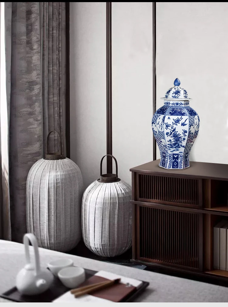 Большой синий и белый фарфоровый оранжево-коричневый кувшин история любви китайская ваза с крышкой для настольного хранения цветов храма банка стол орнамент