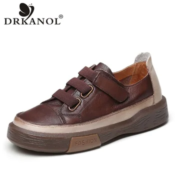 DRKANOL-수제 숙녀 신발, 2023 봄 레트로 정품 가죽 플랫 슈즈, 여성 혼합 색상, 부드러운 바닥 캐주얼 신발