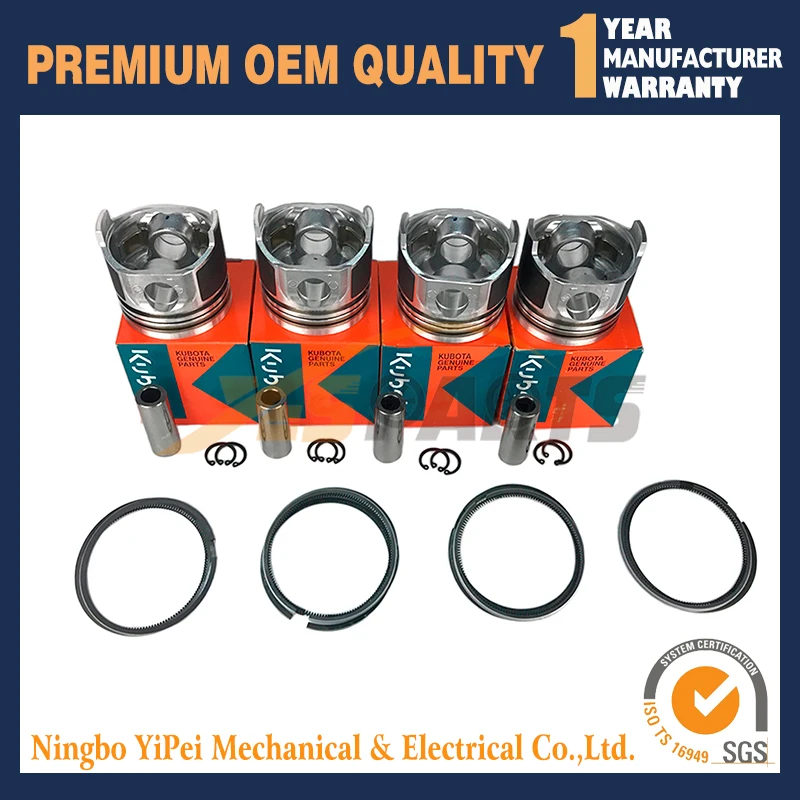 New 4 Sets For Kubota Engine V2203 Std Piston Set (pin & Clip) With
