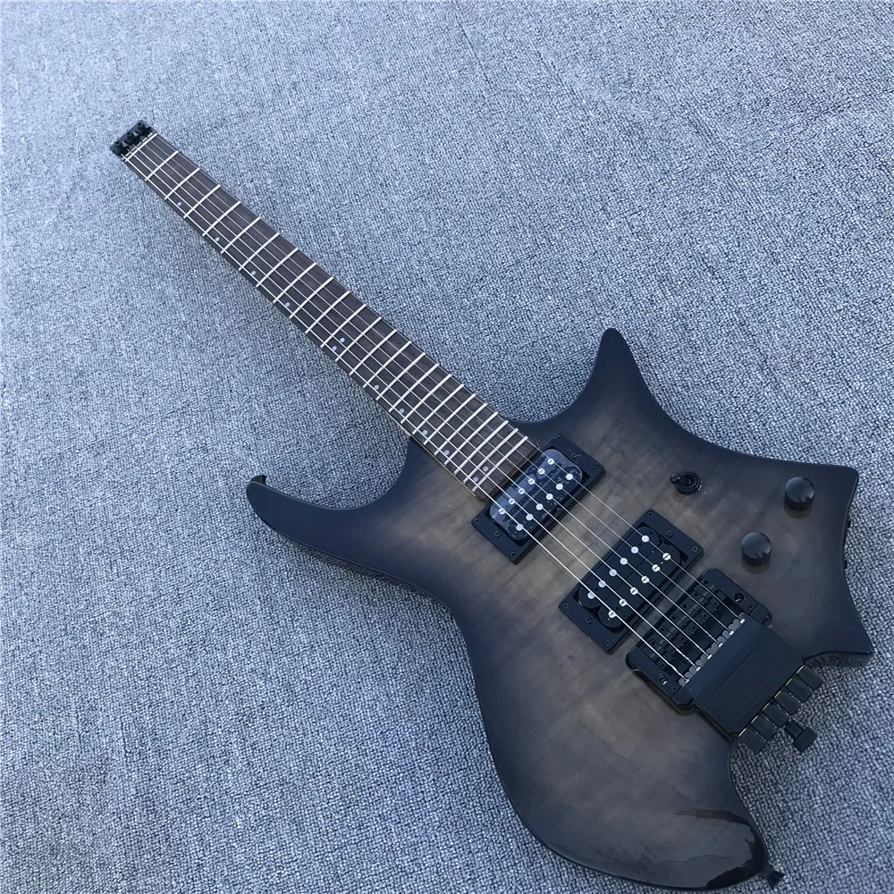Free shipping transblack body headless electric guitar, factory store