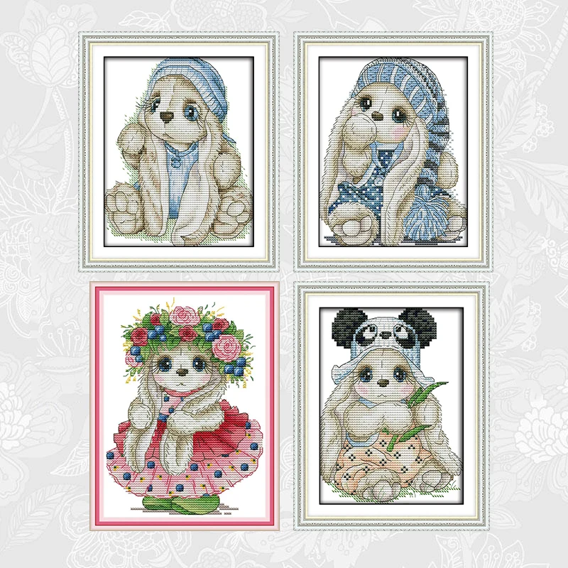 

Joy Sunday Cute Rabbit Series Counted Cross Stitch kits Sale, Embroidery Needlework Set, Home Decoration Send Accessory Tools
