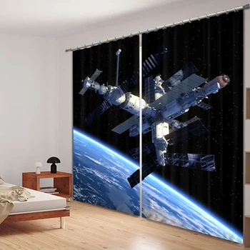 

Boy Bedroom Luxury Blackout 3D Window Curtain For Living Room Drapes Rideaux Cortinas Customized size Space satellite pillowcase