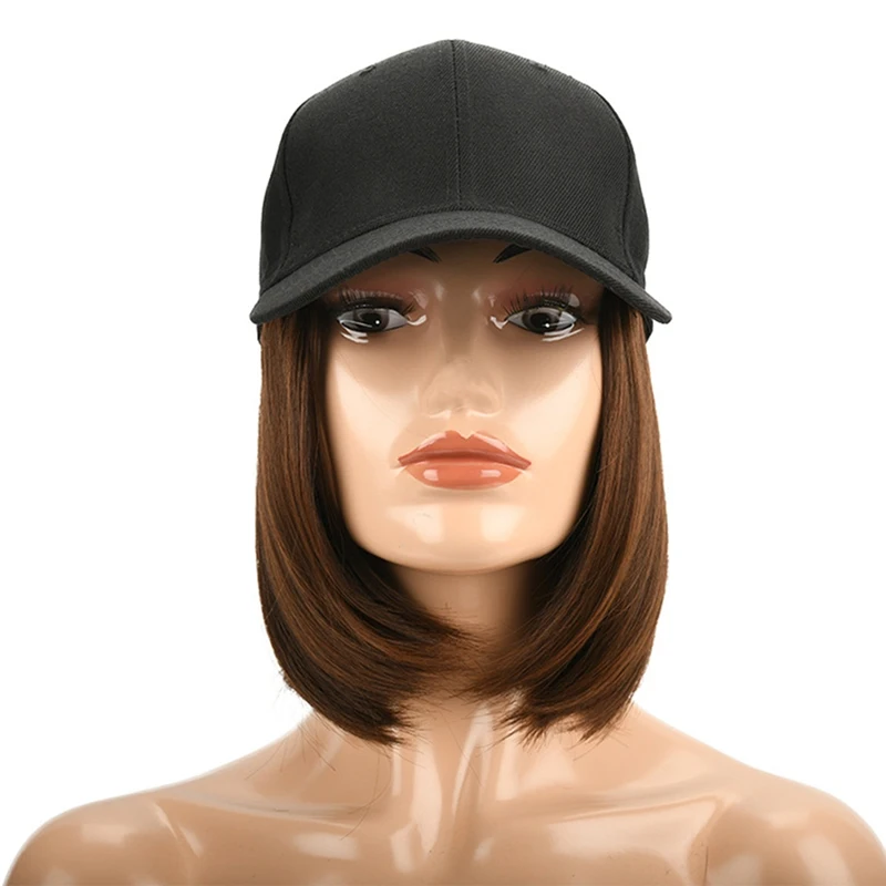 Women Girls Short One-piece Wig Bobo Head Synthetic Hair Baseball Hat with Wigs - Цвет: LBN