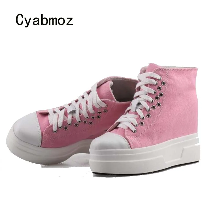 Cyabmoz/кроссовки на высоком каблуке; Повседневная обувь; женская парусиновая обувь, увеличивающая рост; женские туфли-лодочки; Tenis feminino Zapatos mujer