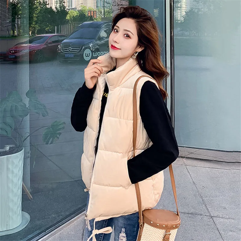 

Women Short Down Cotton Vest Autumn Winter Loose Gold Velvet Waistcoat Large Size Vest Solid Color Sleeveless Coat Women XIN077