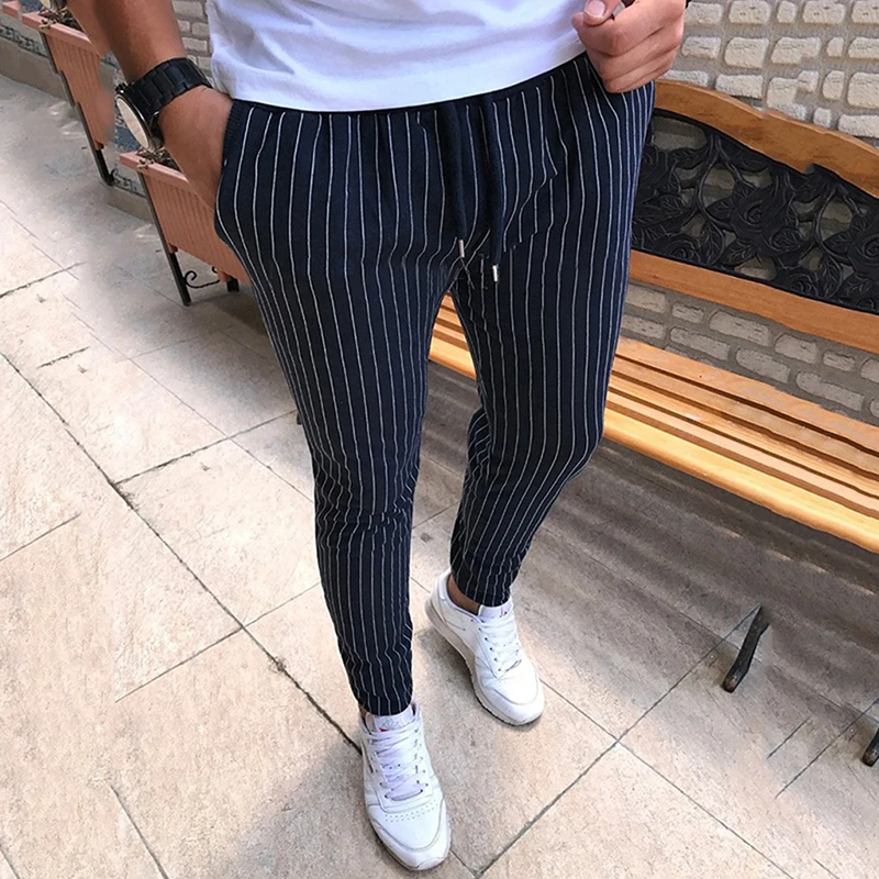 Free shipping Striped Pencil Pants Men Casual Drawstring Trousers Male Street Fashion Breathable All-match Trousers Streetwear Free shipping Striped Pencil Pants Men Casual Drawstring Trousers Male Street Fashion Breathable All-match Trousers Streetwear