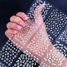  30pcs Random White Flower Nail Sticker Leaf Butterfly Series Decals 3D Nail Art Sticker Professional Decoration Accessories 