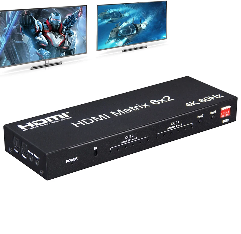 PROD 1005003468080966 4K 60hz 6x2 HDMI Matrix 6 IN 2 OUT HDMI Splitter
Switch 4x2 HDMI Matrix Audio Video Converter with EDID for PC TV Dual
Monitor