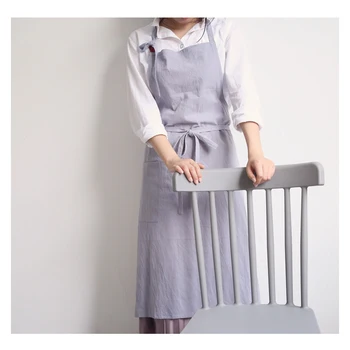 

GUIBOBO Garden Apron Women Cooking Kitchen Cotton Linen Art Simple Design Housework Cleaning Restaurant Big Pocket NO0191131045