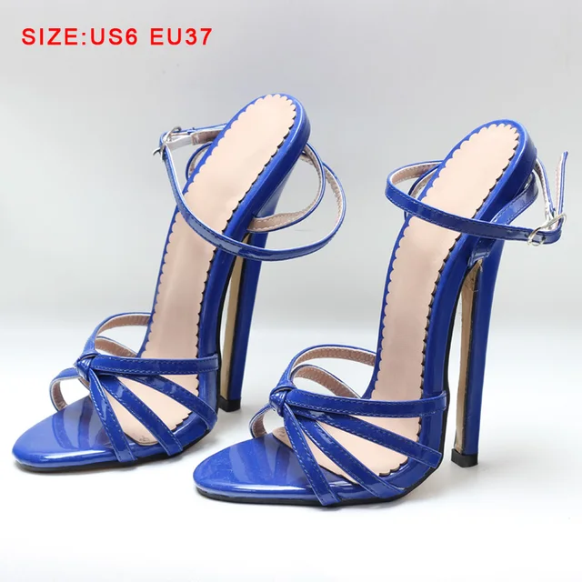 Clearance style Fetish BDSM Sexy high heel pump sandals shoes blue-37