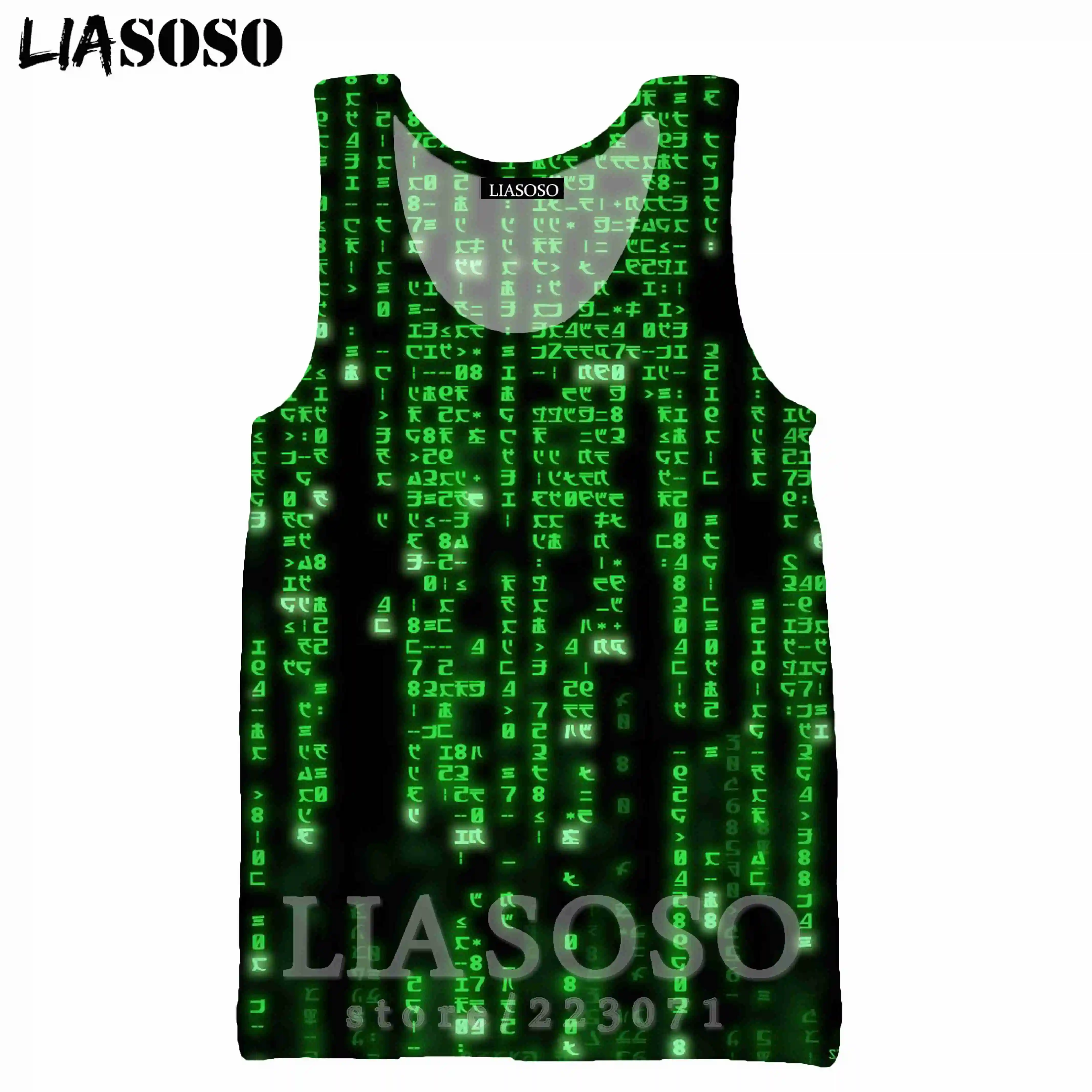 

LIASOSO Men Tank Tops 3D Print Matrix Vest Summer Sleeveless Men's Shirt O Neck Anime Clothing Funny Numbers Women Pullover D012