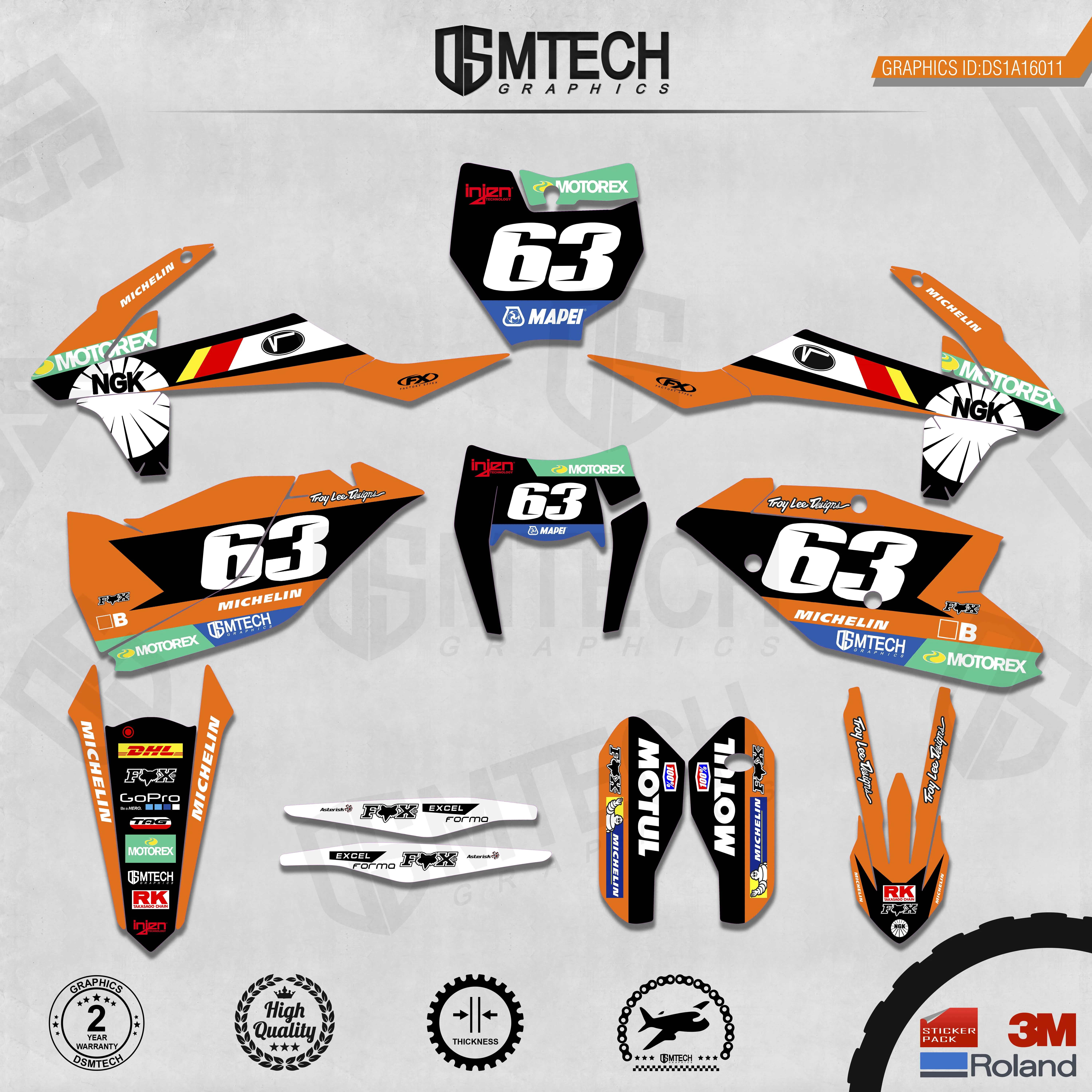 DSMTECH Customized Team Graphics Backgrounds Decals 3M Custom Stickers For KTM 2017-2019 EXC 2016-2018 SXF  011