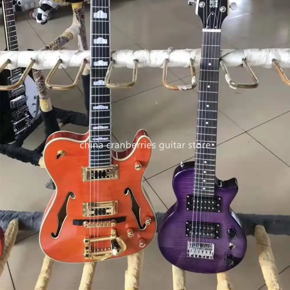 

IN STOCK,6 Strings Electric guitar,fen ST model,orange color guitar,double f,hollow body,Water ripple top and back,Free shipping