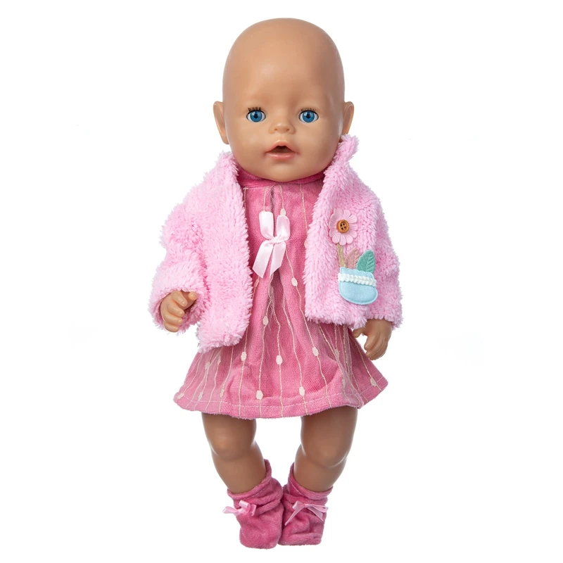 Doll Clothes Pink Dress + Coat + Socks Fit 17 inch 43cm Baby New Born