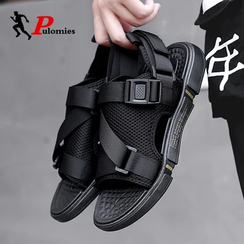 

PULOMIES Summer High Grade Men Slippers Mesh Sandals Massage Clogs Outdoor Men Pool Sandals Bathroom Slides Mules Beach Slippers