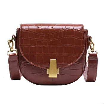 

Small Stone Pattern Saddle Bags for Women Quality Leather Female Shoulder Bag Casual Solid Color Ladies' Messenger Crossbody Bag
