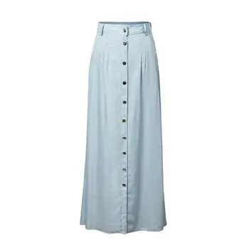 

new Floor-length Long Skirts For Women Wash Old Single Breasted Denim Skirt High Waist Faldas Largas Elegantes Free Shipping