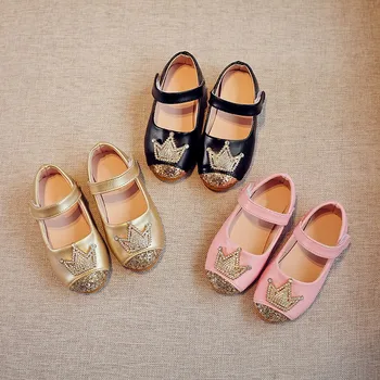 

Spring Autumn Fashion Baby Girls Crown Leather Shoes Princess Shoes Dance Shoes Pink Gold Black Children's Shoes
