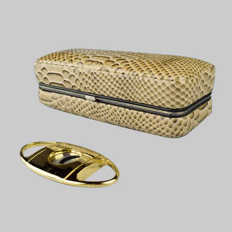 COHIBA Crocodile Pattern Leather Cedar Wood Cigar Case Humidor with Cigare Cutter