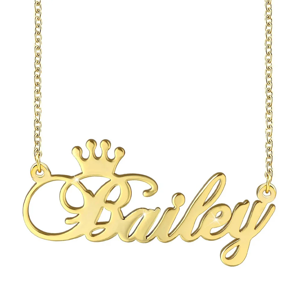 Custom Name Necklace Stainless Steel Women Neckalce Personalized Crown Engraved Name Plate Necklace Dropshipping