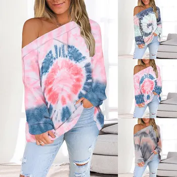 

2020 Autumn Tie Dye T shirt Women Summer Clothes Casual Wear Outfits for Women Off Shoulder Top