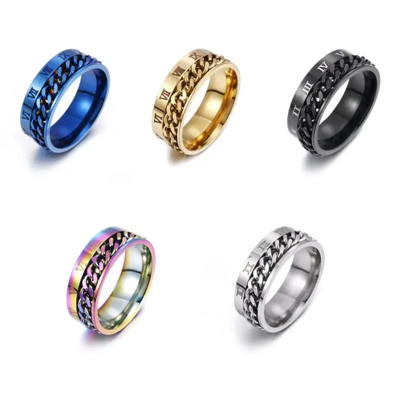 

EDC Finger Fidget Spinner Stainless Steel Chain Rotatable Ring Men Classical Rome Digital Power Sense Gift B36E