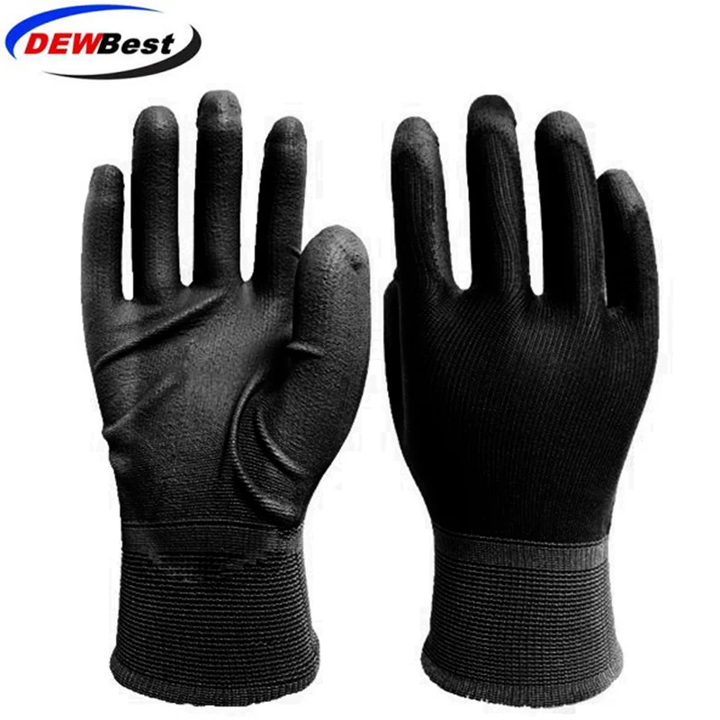 DEWBest промышленность с 13 калибр бесшовные трикотажные нейлоновые glvoes PU безопасные рабочие перчатки EN388 4131 рабочие перчатки