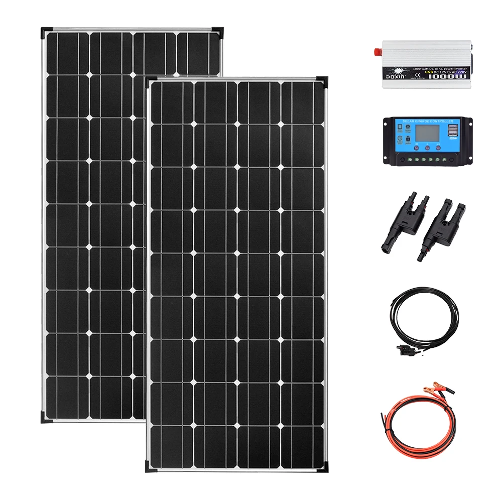 

250w Solar Panels 240W System Kit Photovoltaic Off Grid 110v 220v Module Controller Inverter for Battery Charger Home Cabin RV