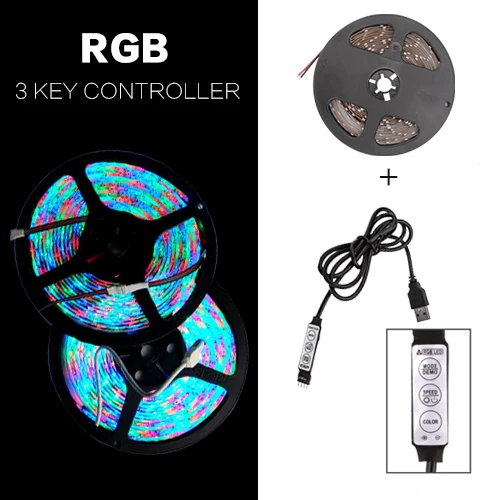 RGB with 3KEY USB мини 3key Светодиодная лента DC 5 В гибкий светильник 60 Светодиодный s 50 см 1 м 2 м 3 м 4 м 5 м SMD 2835 Настольный Декор экран ТВ фоновый светильник ing - Испускаемый цвет: RGB with 3KEY