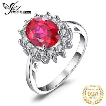 

JewPalace Princess Diana Created Red Ruby Ring 925 Sterling Silver Rings for Women Engagement Ring Silver 925 Gemstones Jewelry