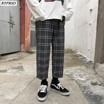 

2019 Spring Men Plaid Pants Leisure Cotton Casual Pants Fashion Loose Men Plaid Trousers Elastic Black Color Sweatpants