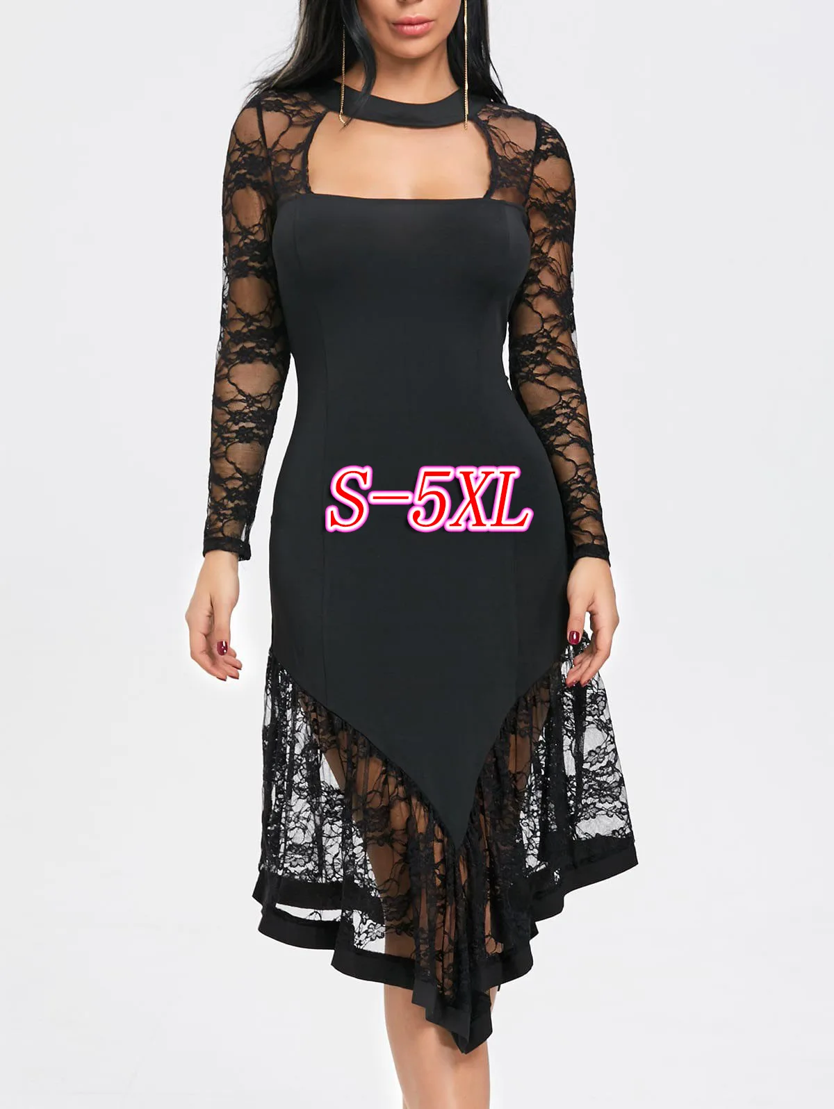 

2019 Autumn Ladies Sexy Cocktail Party Long Sleeve Dress Solid Color Irregular Elegant Party Large Size Dress 5xl Vestidos