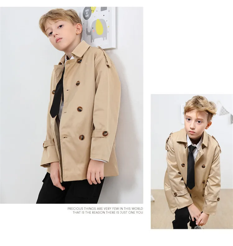 waterproof coats & jackets Khaki Jacket For Boys Double-Breasted Design Children Outerwear Kids Trench Coat For Teen Boys 2-14 Years Casual Windreaker pea coat