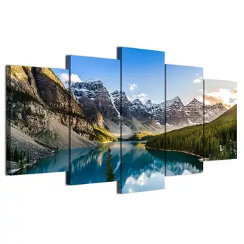 

Wall Art 5 Pieces Lake Mountain Picture Canvas Painting Water Trees Posters Modern Natural Landscape for Living Room Home Decor