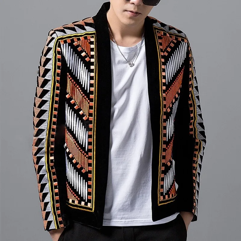 

Fashion Mens Blazer Jacket Colorful Embroidery Suit Blazer Masculino Erkek Blazer Hombre Stage Party Club Designer Blazers 2018