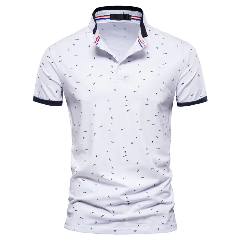 NEGIZBER-polos informales estampados para hombre, Camiseta ajustada de algodón con cuello levantado, ropa clásica de alta calidad, novedad de verano