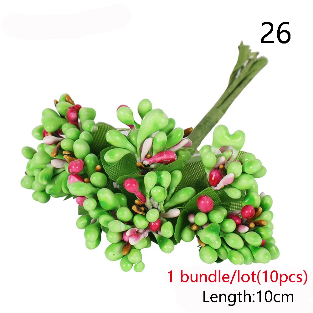 Зеленый смешанный Гибридный эмуляционный цветок вишня тычинка Pistil ягоды Набор DIY торт Рождество Свадьба Подарочная коробка - Цвет: 26