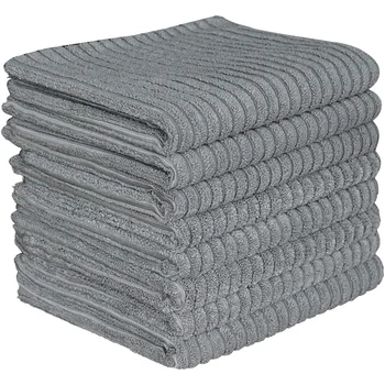

Microfiber Kitchen Towels-Super Absorbent Dish Towels-One Side Ribbed One Side Smooth Tea Towels Pack of 8 Gray