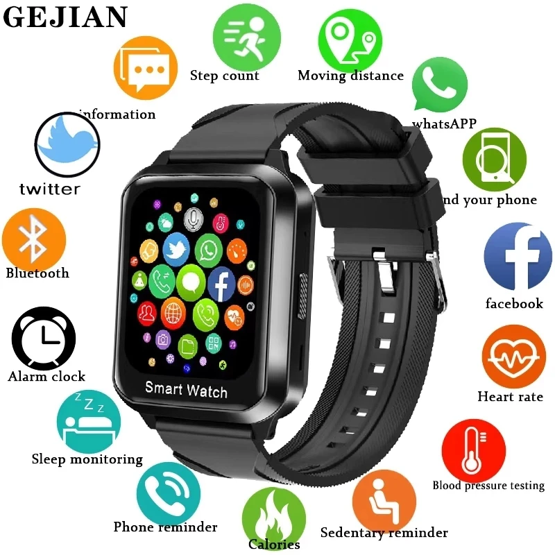 Мужские Смарт-часы GEJIAN Bluetooth-гарнитура 2 в 1 полный сенсорный экран 78 дюйма