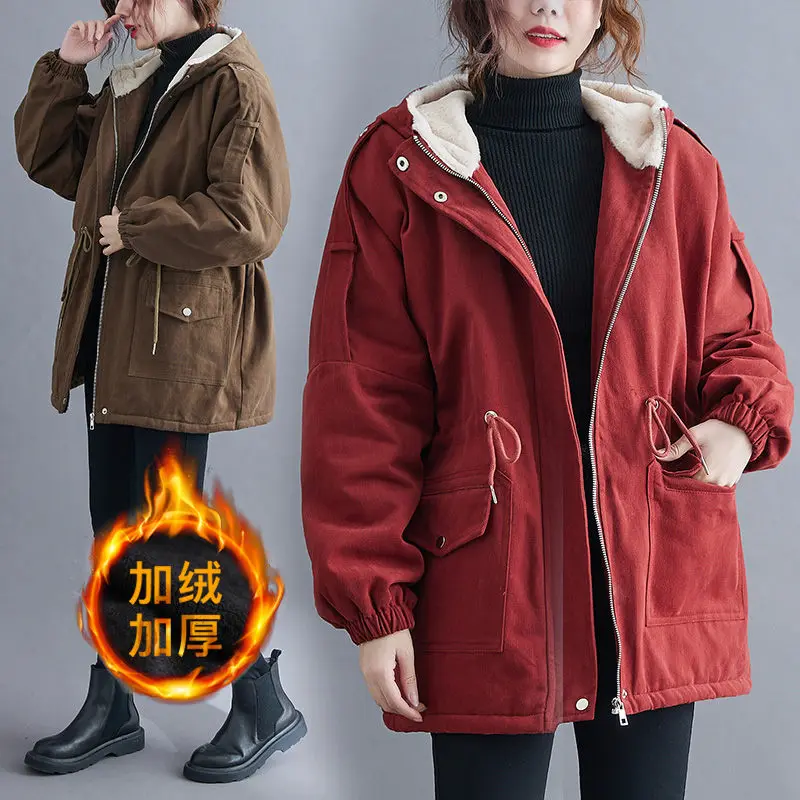 

Extra Large Women's Coat Padded Velvet Cotton Clothes Winter Jacket Overcoat Furry Liner Short Parka Mujer Abrigos Hooded y1150