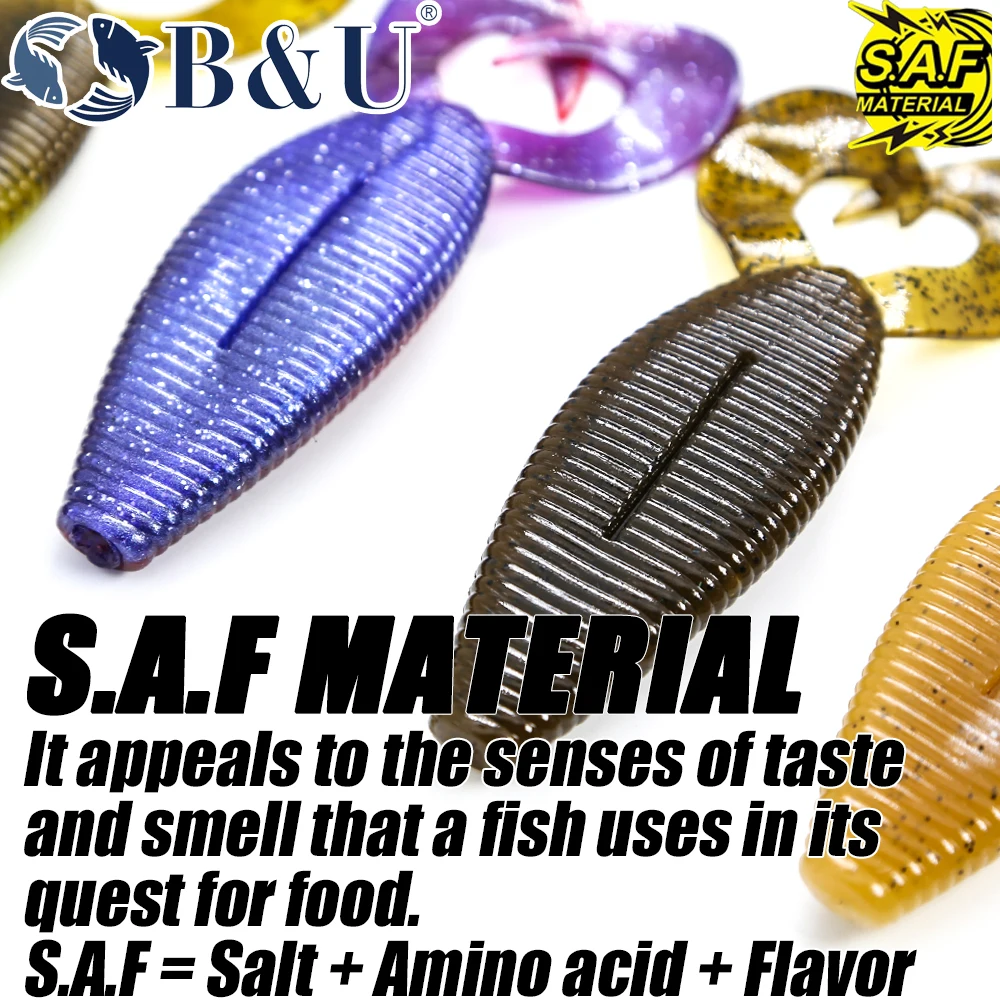 B&U Spiron Twin 100mm Curved Tail Fishing Lures Soft BaitsArtificial Wobblers Craws Silicone Shad Worm Bass leurre souple