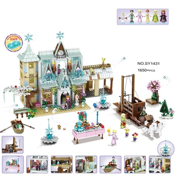 

Fairy tale snow castle building block with light queen elsa and princess olaf figures boat Carriage bricks toys for girls gift
