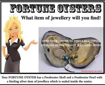 

Fortune Oyster with Beautiful Sterling Silver Jewelry Item of Jewelry Inside Silver Pearl or Gems Ring in Freshwater Shell PBN99