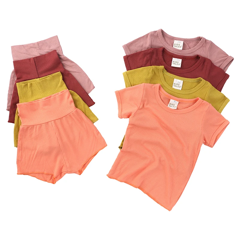 Baby Boy Girl Summer Clothes Set Short Sleeve T-shirt+Shorts 2pcs Newborn Outfits Kids Toddler Pajamas Knitted Infant Tracksuits Baby Clothing Set expensive