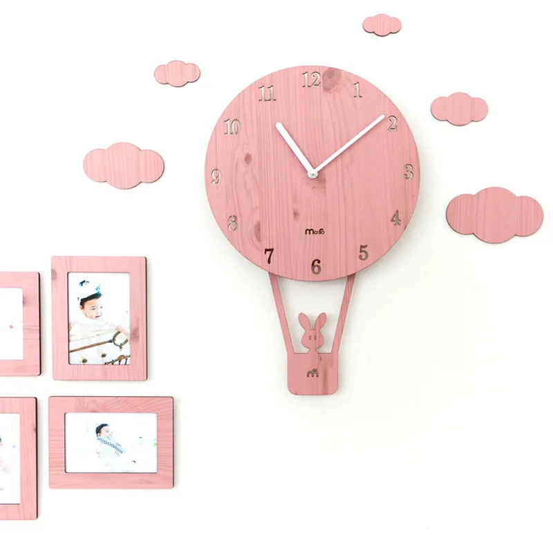 Розовые Мультяшные дешевые настенные часы для детской комнаты, уникальные часы с воздушным шаром, домашний декор для гостиной, детские подарки, настенные часы Horloge Z052N