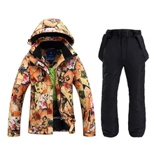Лыжный костюм, женский толстый, ветрозащитный, водонепроницаемый, теплый, дышащий, цветной, двойной, лыжный костюм, набор